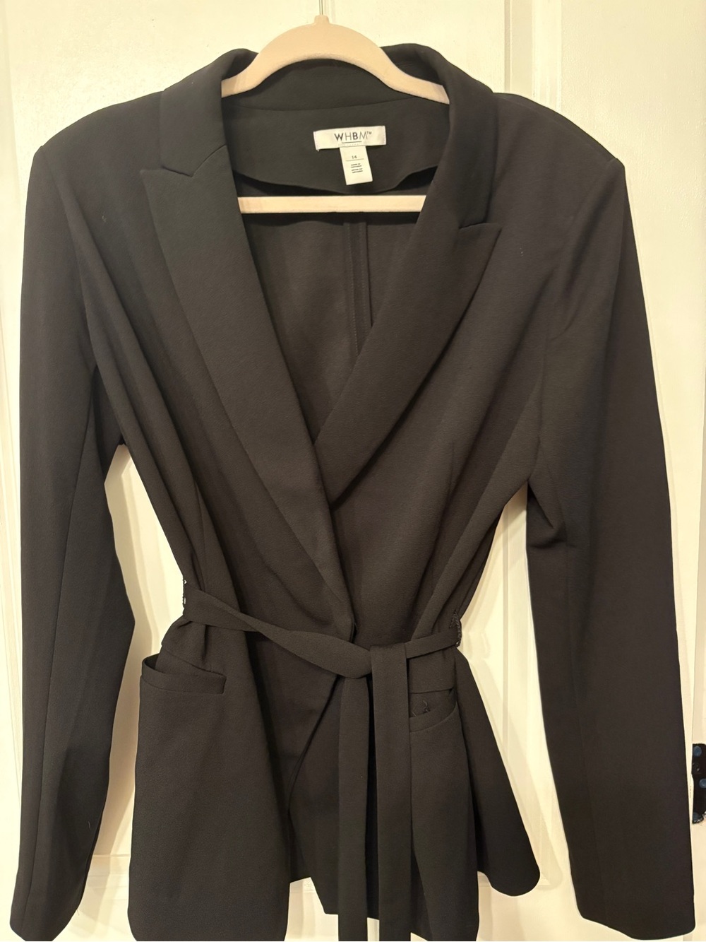 White House Black Market Black Shawl Collar Tie-Waist Blazer
